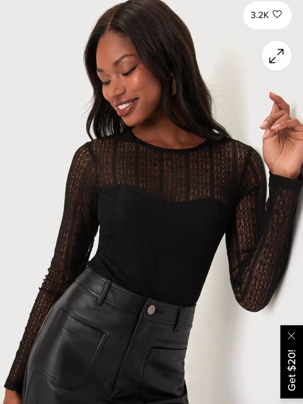Lulu’s Sheer Passion Black Sheer Lace Long Sleeve Bodysuit
